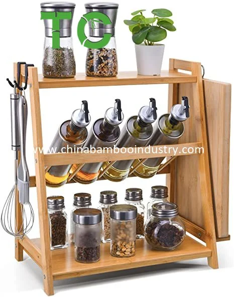 Wholesale Bamboo Spice Rack Organizer 3-Tier Kitchen Shelf Organizer Rack, Spice Organizer Countertop Bathroom Storage Shelf, Seasoning Rack