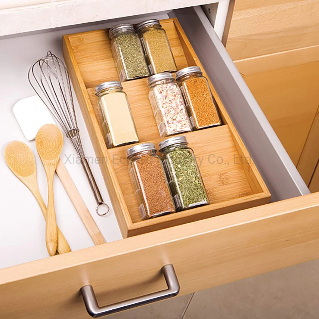 3-Tier Bamboo Spice Rack Cabinet Drawer Tray Organizer