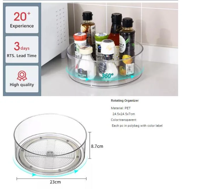 Kitchen Cabinet Condimetns Oil Spice Drawer Storage Organizer Plastic Pantry 360 Rotating Seasoning Storage Tray