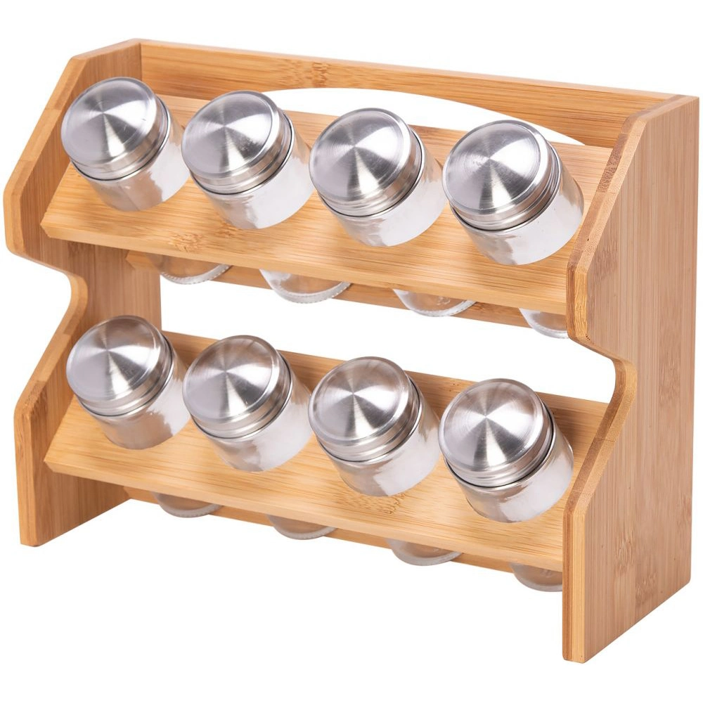 Spice Rack with 8 Pieces Jars, Bamboo Kitchen Countertop Spice Jar Rack