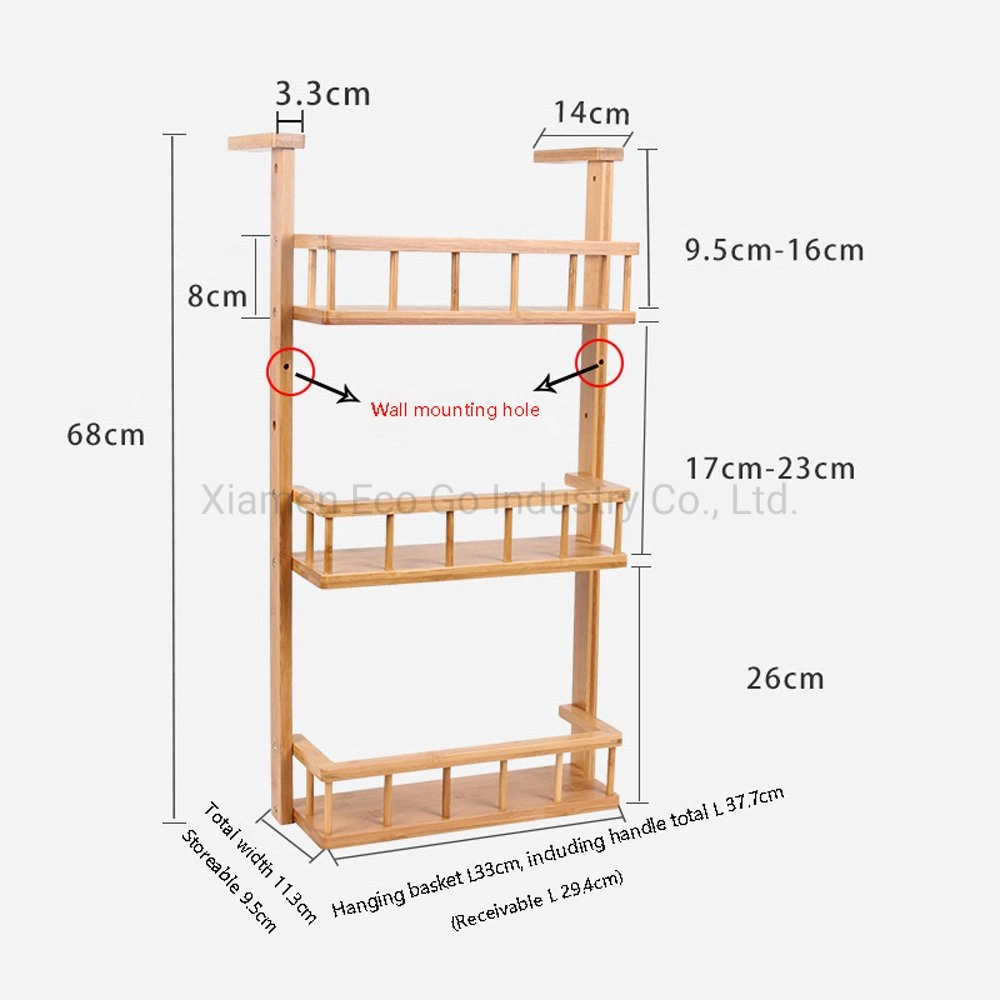 Adjustable Bamboo Storage Rack Wall Mount Spice Rack Refrigerator Side Rack