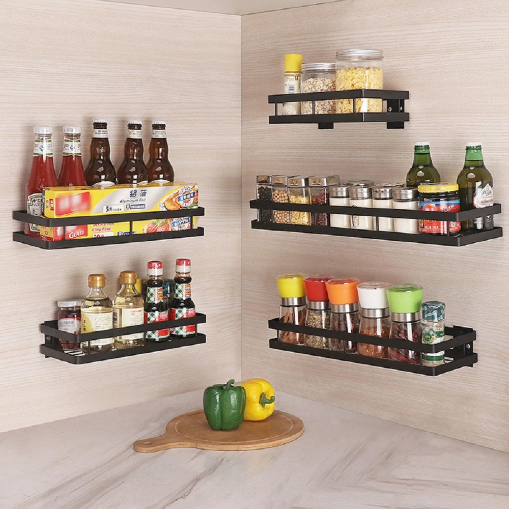 Hygiene Kitchen Wall Shelf Storage Organizer Shelf Spice Rack Punch Free Storage Rack Silver Guardrail Esgesg17394